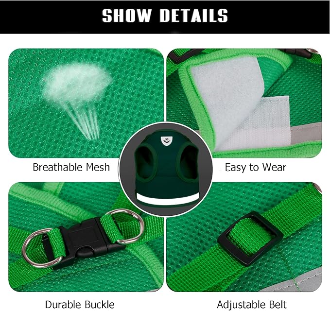 FEimaX Dog Harness and Leash Set for Walking, Soft Mesh Adjustable Easy Control Lightweight Cat Vest Harnesses with Reflective Strips, Escape Proof Small Dogs Cats Vests