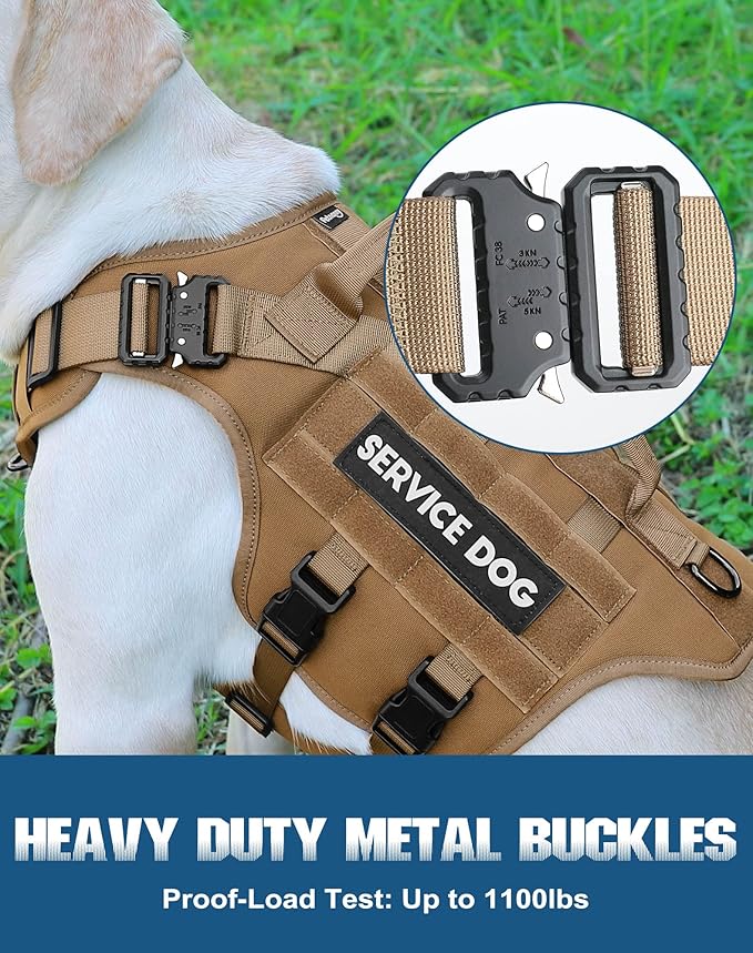 Tactical Dog Harness - PETNANNY Dog Harness Service Dog Vest for Large Breed Dog, Hook and Loop Panel for Service Dog Patch, Work Dog MOLLE Vest with Handle for Walking Hiking Training(Khaki,L)