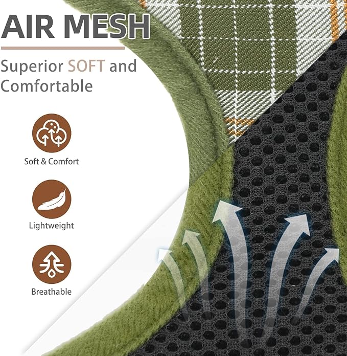 PUPTECK Soft Mesh Dog Harness and Leash Set Pet Puppy Cat Comfort Padded Vest No Pull Harnesses, Olive Green, XS