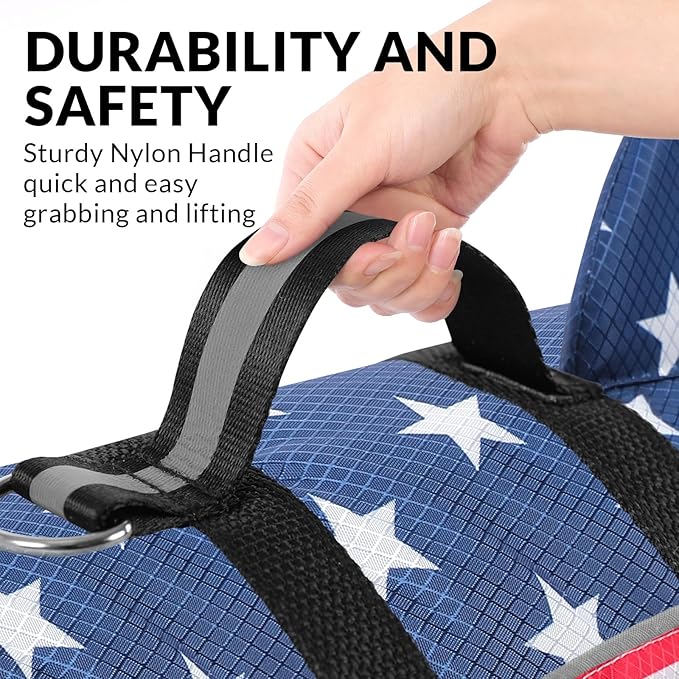 Queenmore XS Dog Life Vest for Boating, American Flag Dog Life Vest for Swimming, Lightweight Small Dog Life Jacket with Shark Fin/Rescue Handle/Leash Hook