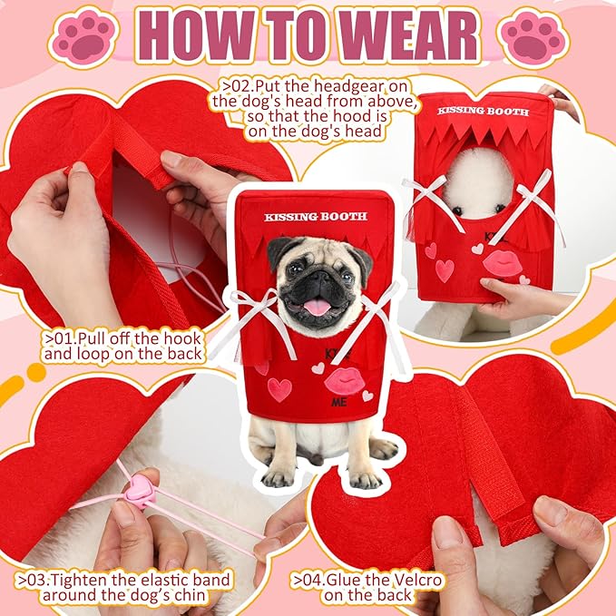 Halloween Dog Costume Kissing Booth Headpiece for Dog and Cats Cute Pup Kissing Booth Pet Headwear Costume Gift for Holiday Birthday Party(Small)