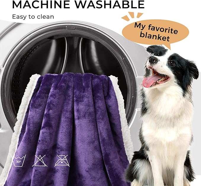 Luciphia Waterproof Blanket for Large Dogs Liquid Proof Furniture Protector Washable Pet Reversible Bed Cover for Couch Soft Sherpa Fleece Cat Blanket for Small Medium Purple White Large（65" x 57"）
