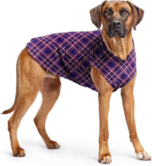 Stretch Fleece Dog Coat, Stretchy Pet Sweater, Machine Washable Pullover for Winter and Fall, Mulberry Plaid, 26