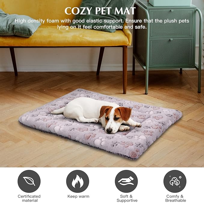 BVAGSS Reversible Dog Crate Pad & Memory Foam Dog Bed - Soft Warm Washable Pet Sleeping Mattress (24''x18''x1.6'', Grey Paw)