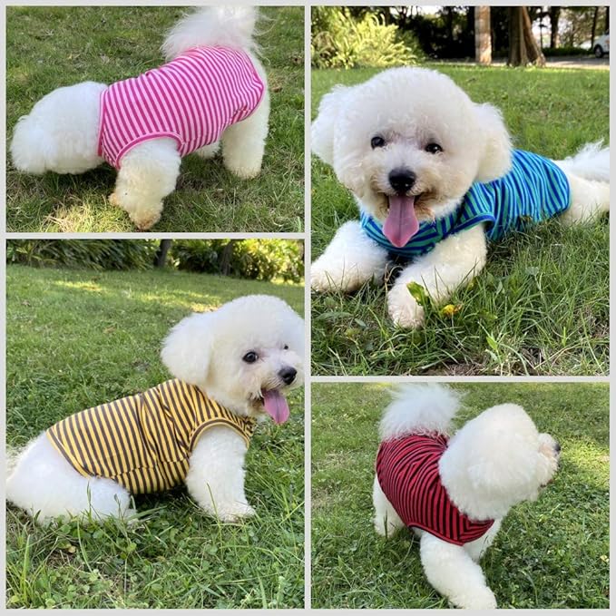 Dog Shirts Cotton Striped T-Shirts, Breathable Basic Vest for Puppy and Cat, Super Soft Stretchable Doggy Tee Tank Top Sleeveless, Fashion & Cute Color for Boys and Girls (S, Pink+Green)