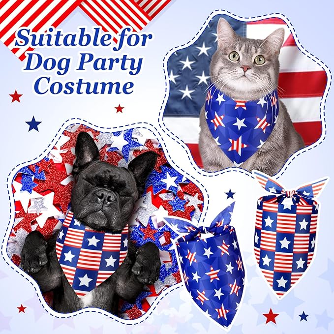 Preboun 50 Pieces Patriotic Dog Bandanas Bulk 4th of July Bandanas for Dogs Pet Triangle Kerchief Scarf Set for Puppy Small Medium Large Independence Day Costume Accessories(25. 6 x 17. 7 x 17. 7")