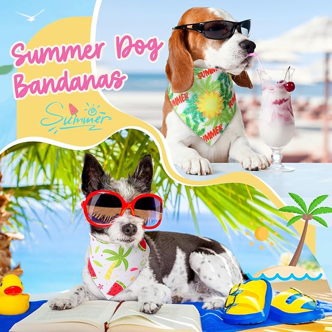 Preboun 50 Pcs Hawaiian Dog Bandanas Bulk Summer Themed Bandanas for Dogs Pet Kerchief Scarf Bibs for Hawaiian Small Medium Large Pet Puppy Costume Accessories