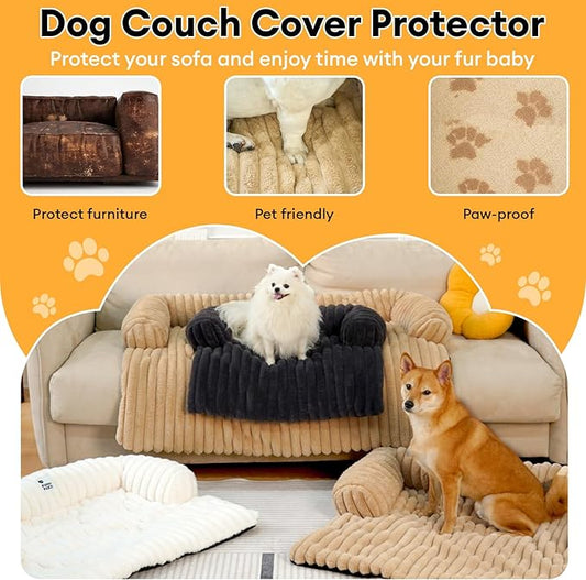 FUNNY FUZZY Pet Couch Cover for Sofa, Calming Dog Bed for Couch, Fluffy Plush Dog Couch Mat for Furniture Protector for Large Medium Small Pets, 47×37 in, Cream White
