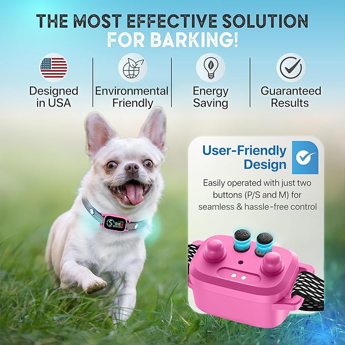 Tiny Bark Collar for Small Dogs 5-15 lbs – No Shock Anti Barking Collar with AI Chip – 3 Modes & 5 Sensitivity Levels – Waterproof, Rechargeable, Magnetic Charging – Humane, Effective Training (Pink)