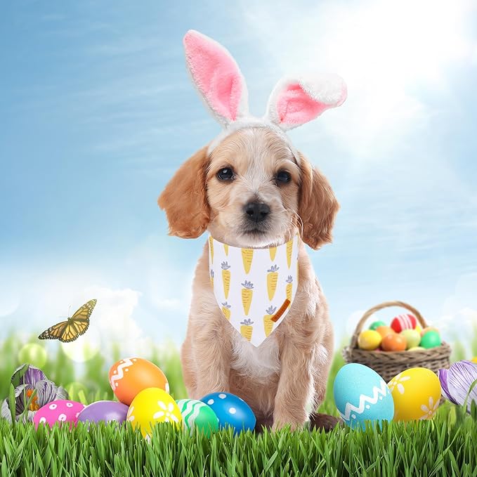 ADOGGYGO Easter Dog Bandana, Carrot Rabbit Pet Scarf, Premium Durable Fabric, Easter Bandanas for Small Dogs Pets (Small)