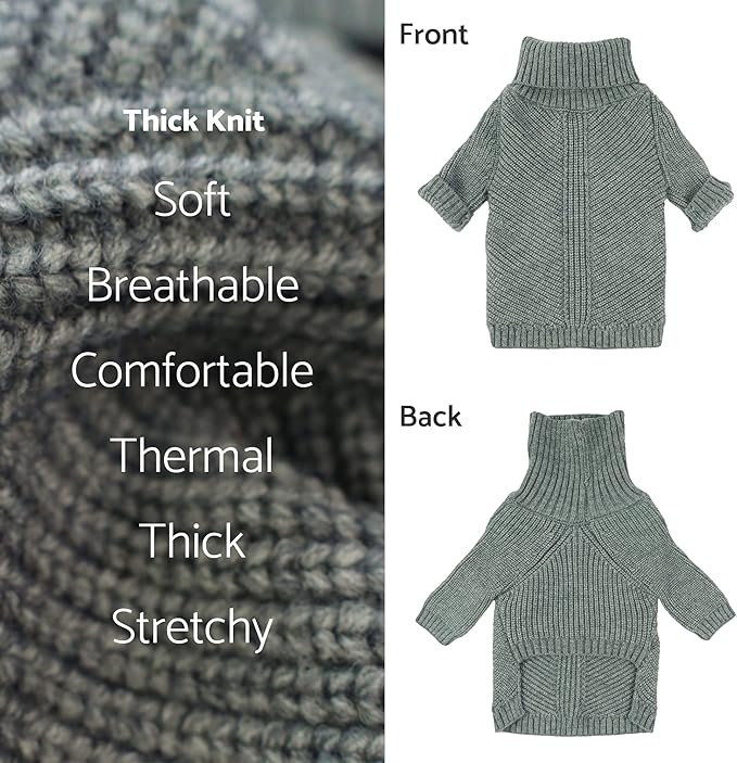 Fitwarm Dog Turtleneck Sweater, Thermal Knitted Pet Coat, Dog Winter Clothes for Small Dogs, Cat Apparel, Heather Grey, Medium