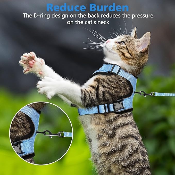 Dooradar Cat Harness and Leash Set, Escape Proof Safe Adjustable Kitten Vest Harnesses for Walking, Easy Control Soft Breathable Mesh Jacket with Reflective Strips for Cats, Light Blue, XXS
