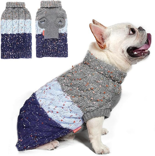KYEESE Dog Sweater Color Block with Fuzzy Thread Knitted Turtleneck Dog Knitwear with dots in a Variety of Colors for Small Dogs Fall Winter Dog Clothes, Navyblue, S