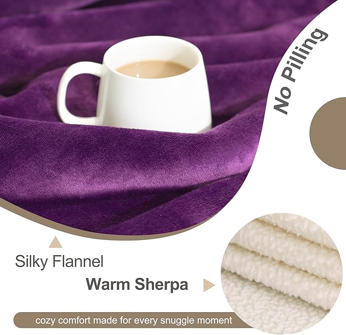 gogobunny Waterproof Bed Blanket, Reversible Sherpa Fleece Throw Blanket for Dog Puppy Cat, Furniture Cover Protects Bed Couch Sofa from Liquid Pee and Pet Fur (Dark Purple, 50x60 inches)