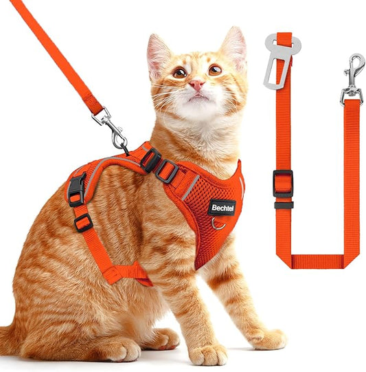 OrangeMia 3-in-1 Adjustable Breathable Soft Cat Harness - Easy to Control Reflective, Escape Proof