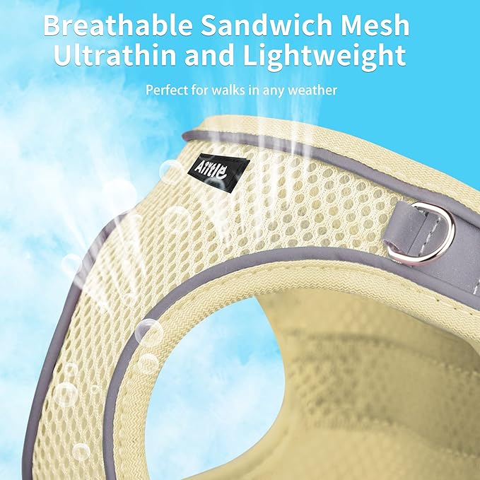 AIITLE Dog Harness, Spring No-Pull Cat Harness with a Leash, Adjustable Reflective Dog Vest, Cat Harness Escape Proof, Outdoor Walking, Camping for Extra Small Dogs and House Cats Beige XXXS