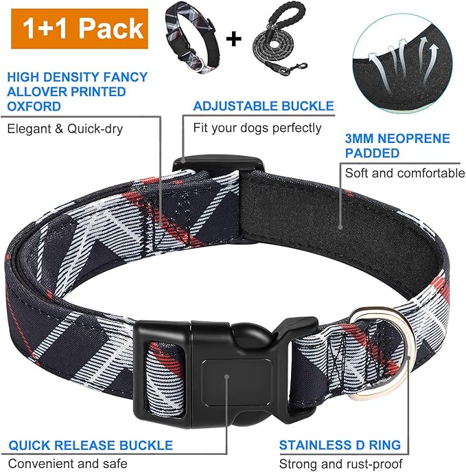 Nylon Dog Collar Soft Neoprene Padded Adjustable Dog Collars for Small Medium Large Dogs (S Neck 12"-15.5", Black)