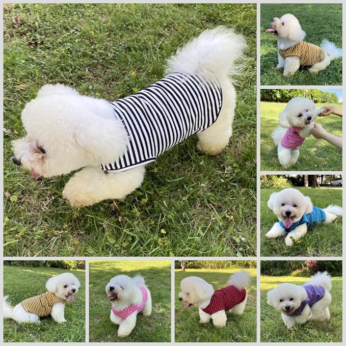 Dog Shirts Cotton Striped T-Shirts, Breathable Basic Vest for Puppy and Cat, Super Soft Stretchable Doggy Tee Tank Top Sleeveless, Fashion & Cute Color for Boys and Girls (M, Black+Red)