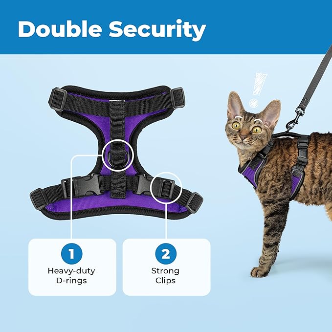 Voyager Escape Proof Cat Harness and Leash set with Reflective Stitching, Neoprene Handle 5ft - Supports Small, Medium and Large Cats, Kittens for walking by Best Pet Supplies - Black Trim-Purple, XXS