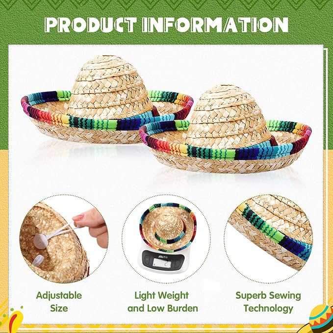 4 Pcs Cinco de Mayo Dog Bandana Cinco de Mayo Fiesta Fabric and Straw Sombrero Headbands Triangle Dog Sombrero Hat for Small Medium Pets Puppies Outdoor Colorful Serape Mexican Dog Gift Kids