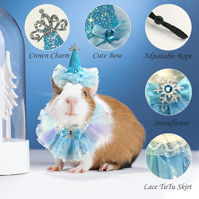 Small Animal Birthday Princess Costume for Rabbit Guinea Pig- Guinea Pig Crown Hat Tutu Skirt Bunny Princess Hat Bunny Bandana Halloween Small Pet Outfit for Guinea Pig Bunny Hedgehog S