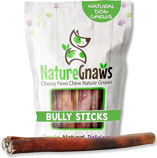 Nature Gnaws Extra Large Bully Sticks for Dogs 11-12" (6 Count) - Thick Long Lasting for Aggressive Chewers and Heavy Chewers - Natural Beef Dog Chew Bones