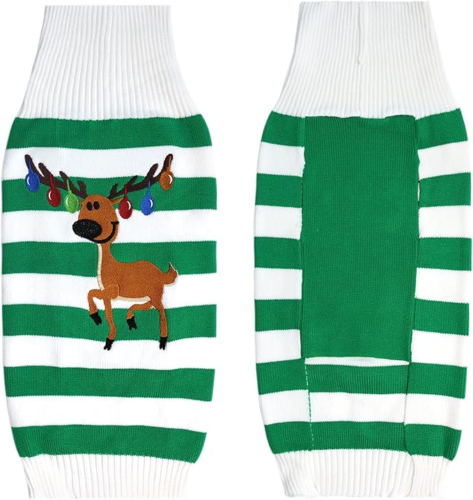 NACOCO Dog Sweater Pet Christmas Elk Bells Sweaters Halloween Reindeer for Small Dog and Cat(Green,XXL)