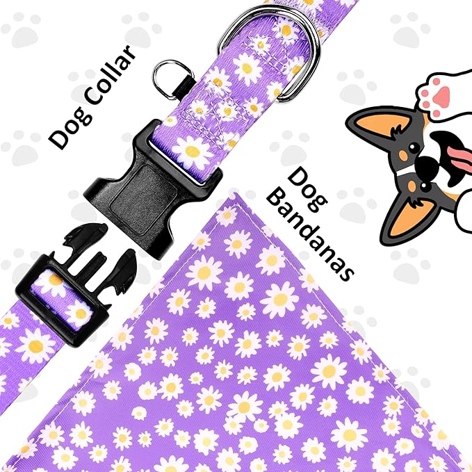 Dog Collars and Bandanas - Soft Adjustable Fancy Floral Boys Girls Puppy Collar for Small Medium Large Dogs.
