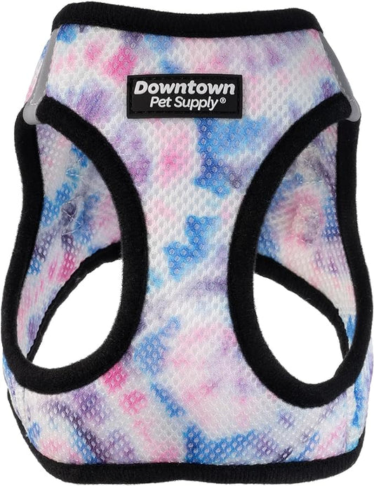 Downtown Pet Supply Step in Dog Harness for Small Dogs No Pull, Large, Tie Dye Pink/Purple - Adjustable Harness with Padded Mesh Fabric and Reflective Trim - Buckle Strap Harness for Dogs