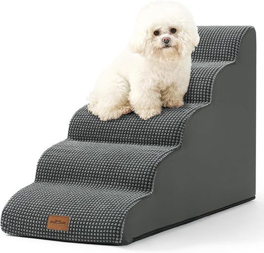 Dog Stairs for High Bed 22.6" H, Small Dog Step for Puppy, Older or Cat, Curved Ramp for Car, Ladder with High Density Foam, Lightweight, Durable, 15.7x33x22.6 inch, 5 Step, Dark Grey
