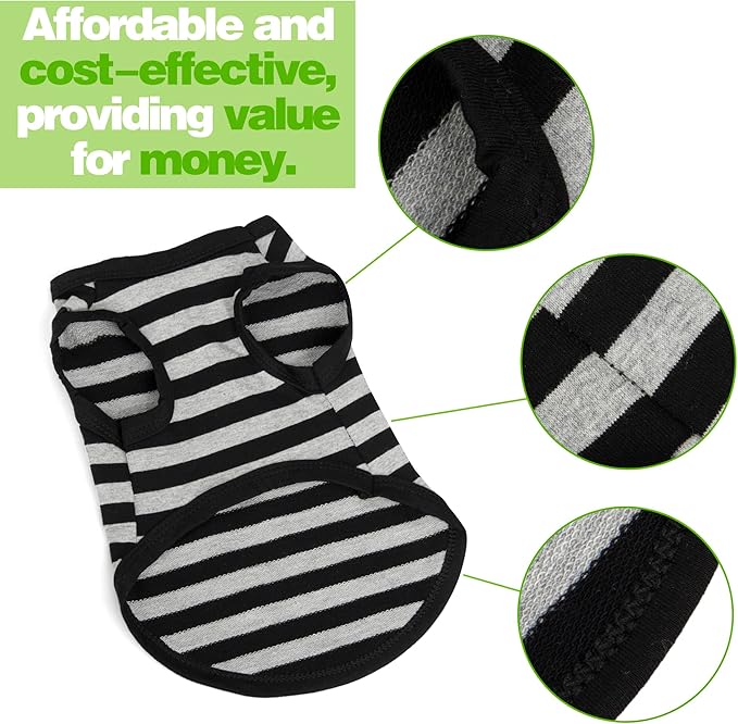 Paiaite Striped Dog Shirt Happy Color Cotton Sleeveless Puppy Shirts Breathable Pet Apparel Tank Top Colorful Puppy Sweatshirt Clothes for Small Medium Dogs Black XXS
