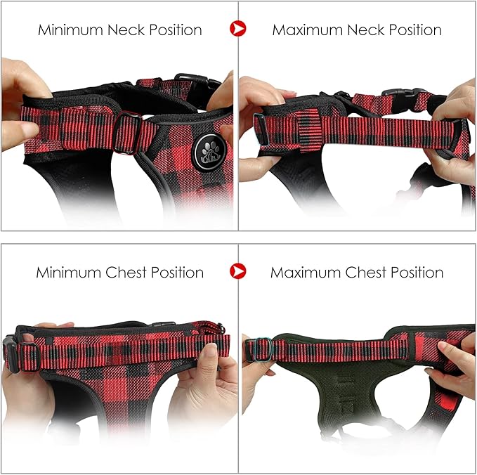 NESTROAD No Pull Dog Harness with Leash, Reflective No Choke Pet Vest Harness,Adjustable Soft Padded Dog Harness with Easy Control Handle for Small Dogs(Checkered Red,Small)