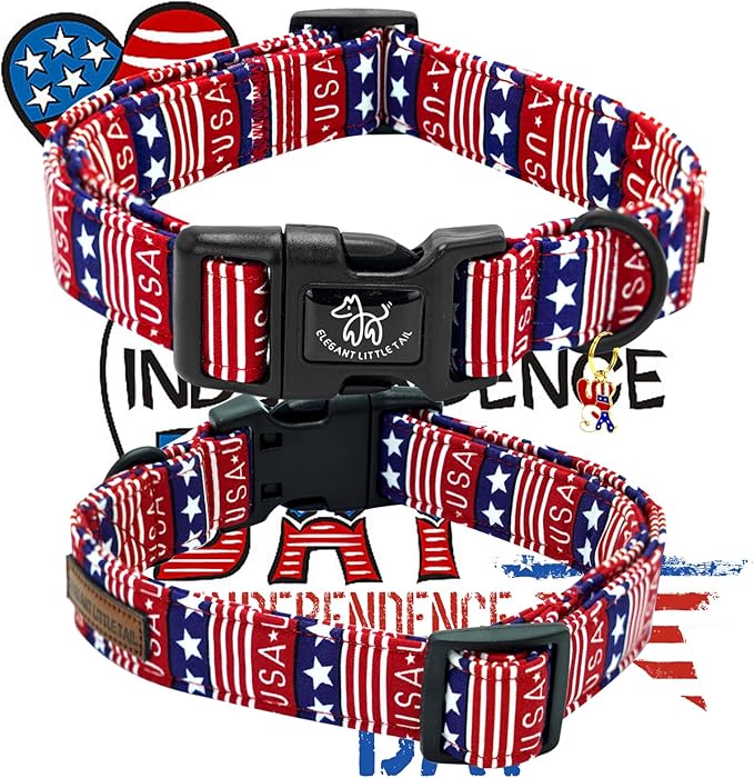 Elegant little tail Independence Dog Collar, 4th of July Holiday Pet Collars Cotton Patriotic Puppy Girl or Boy Soft Pet Gift Adjustable Dog Collar for Small Medium Large Dogs