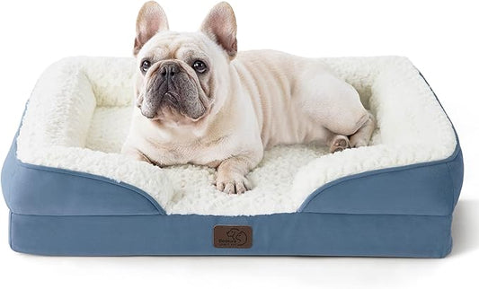 Bedsure Orthopedic Dog Bed for Medium Dogs - Calming Dog Sofa with Luxurious Short Plush, Pet Couch Bed with Removable Washable Cover, Waterproof Lining and Nonskid Bottom, Faded Denim