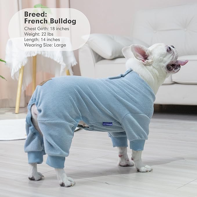 cyeollo Dog Pajamas XXX-Large, Stretchable Fleece Pet Onesie Coat for Large Sized Dogs Warm Doggie Jumpsuit Soft Cold Weather Dog Clothes Outfits, Light Blue XXXL
