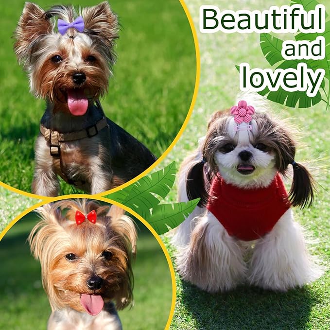 100pcs Crown Dog Hair Bows,Mix Small Medium Dog Hair Grooming Bows,Puppy Cute Solid Hair Bows with Rubber Bands for Daily Wearing Holiday Birthday Dog Hair Costume Accessories