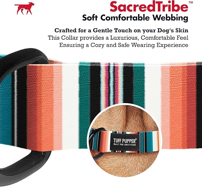 Tuff Pupper Premium Adjustable Dog Collar for Medium Boy & Girl Dogs, Stylish Pattern Collars Designed in USA, Quick Release Buckle, SacredTribe Print, Medium (1 Inch Wide x 13-18 Inch Neck)