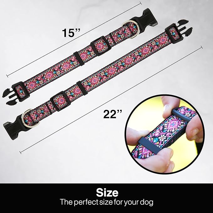 Dog Collar for Small Medium & Large Dogs - Woven Pattern on Long Lasting, Adjustable and Strong Puppy Quick Release Buckle, Quality Pink – Get It Now!