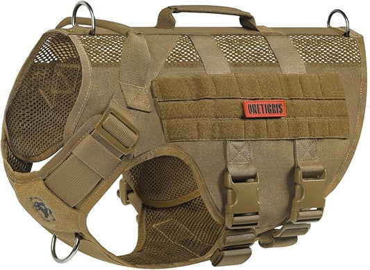 OneTigris No Pull Tactical Dog Harness for Medium Dog, Aire Mesh Dog Vest Harness, Breathable Military Dog Molle Vests with Handles, Service Dog Vest for Walking Hiking Training (L, Brown)