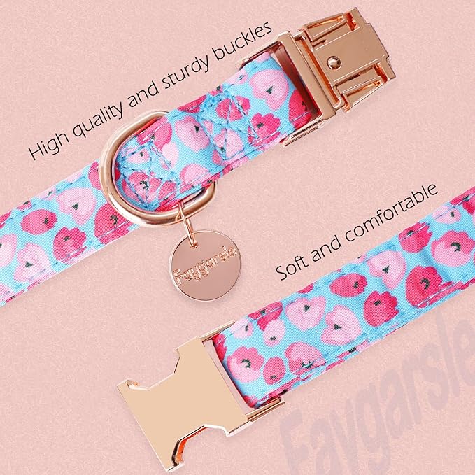 Faygarsle Blue Pink Dog Collar for Small Medium Large Dogs Cute Puppy Collars for Female Dogs Floral Dog Collars for Summer Spring Wedding Necklace Girl Dog Collar M
