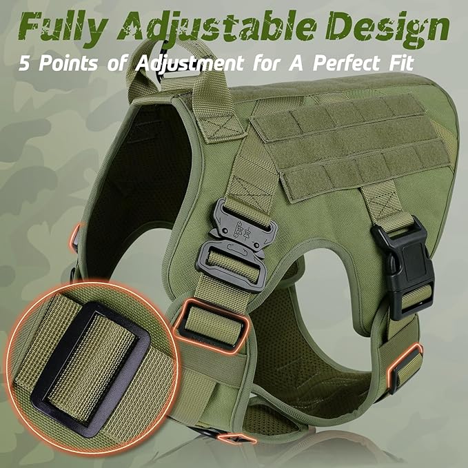 rabbitgoo Tactical Dog Harness for Small, Heavy Duty Pet Harness with Handle, No-Pull Service Vest Small Breed, Adjustable Military Dog Vest for Training Hunting Walking, Green, S