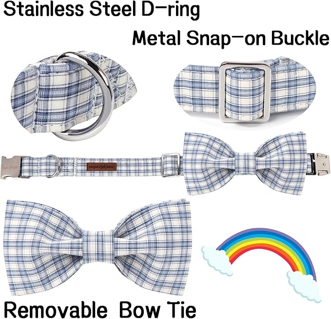 Unique style paws Cotton Dog Collar with Bow Spring Summer Collar with Blue White Grid for Small Medium Large Boys Girls Dogs