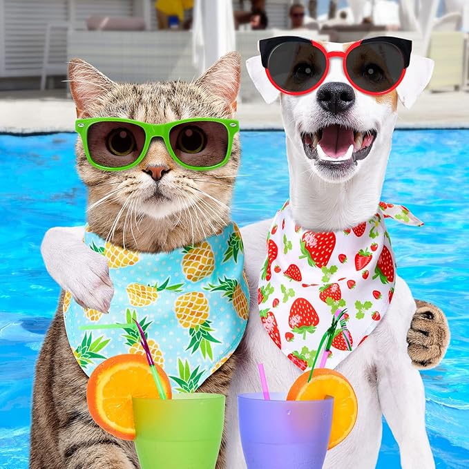 Amylove 120 Pcs Dog Bandanas Bulk Holiday Triangle Dog Pack Puppy Kerchief Bandana Adjustable Pet Scarf for Pet Cat Costume Accessories Decor Summer(Flower)