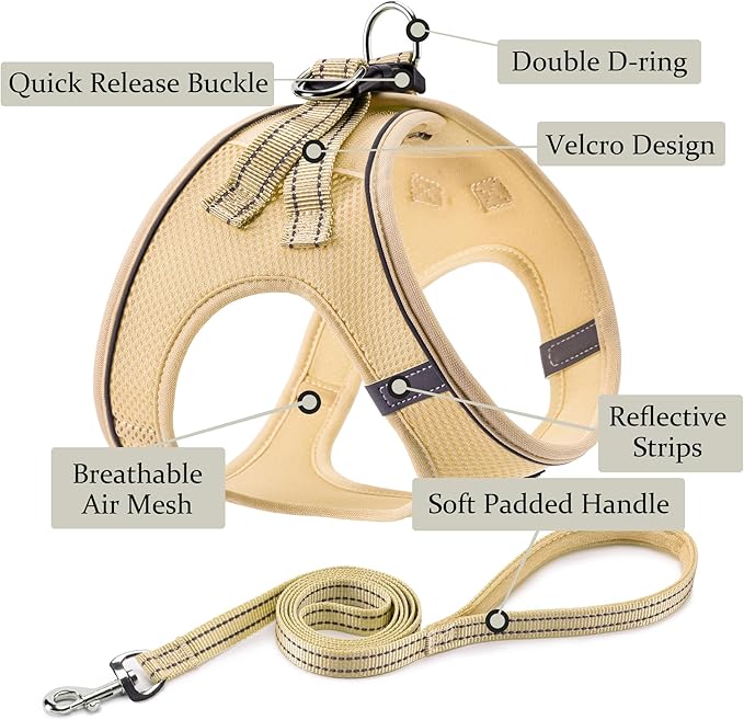 Dog Harness with Leash Set, No Pull Adjustable Reflective Step-in Puppy Pet Vest Harnesses for Small Medium Large Dogs and Cats,Beige M