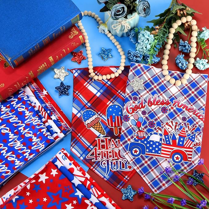 30 Pcs 4th of July Dog Bandanas Bulk American Flag Pet Scarf Triangle Bibs Holiday Puppy Bandanas Washable Adjustable Patriotic Dog Bandana for Independence Day Small Medium Large Dog Cat Pet Grooming
