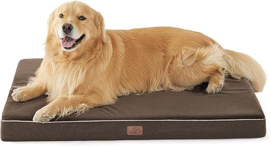 Bedsure Memory Foam Dog Crate Bed for Extra Large Dogs - XL Orthopedic Waterproof Pet Beds with Removable Washable Water-Resistant Cover and Nonskid Bottom - Plush Flannel Fleece Top Pet Mat, Brown