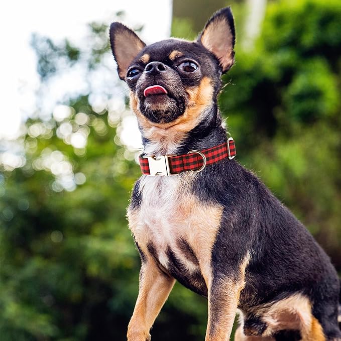 Timos Dog Collar, Adjustable Soft Dog Collar for Small Medium Large Dogs, Patterned Puppy Collars with Quick Release Buckle for Boy and Girl Female Dogs (Black Red Plaid, Medium)