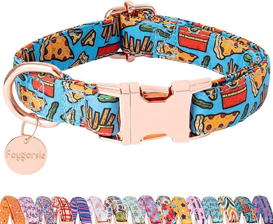 Faygarsle Blue Pizza Pattern Dog Collar for Small Medium Large Dogs Cute Puppy Collars for Female Dogs for Summer Spring Wedding Necklace Girl Dog Collar M