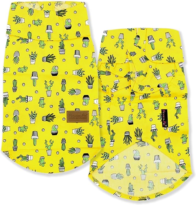 Parisian Pet Cactus Cap Beach Outfit - 100% Cotton Summer Clothes - Stylish Dog Costume - Breathable, Cool & Machine Washable - Small Dogs