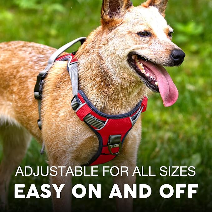 Embark Adventure Dog Harness, Reflective Trim No Pull Dog Harness for Large Dogs - Military Grade Nylon, Front Clip with Gel Lined Handle.